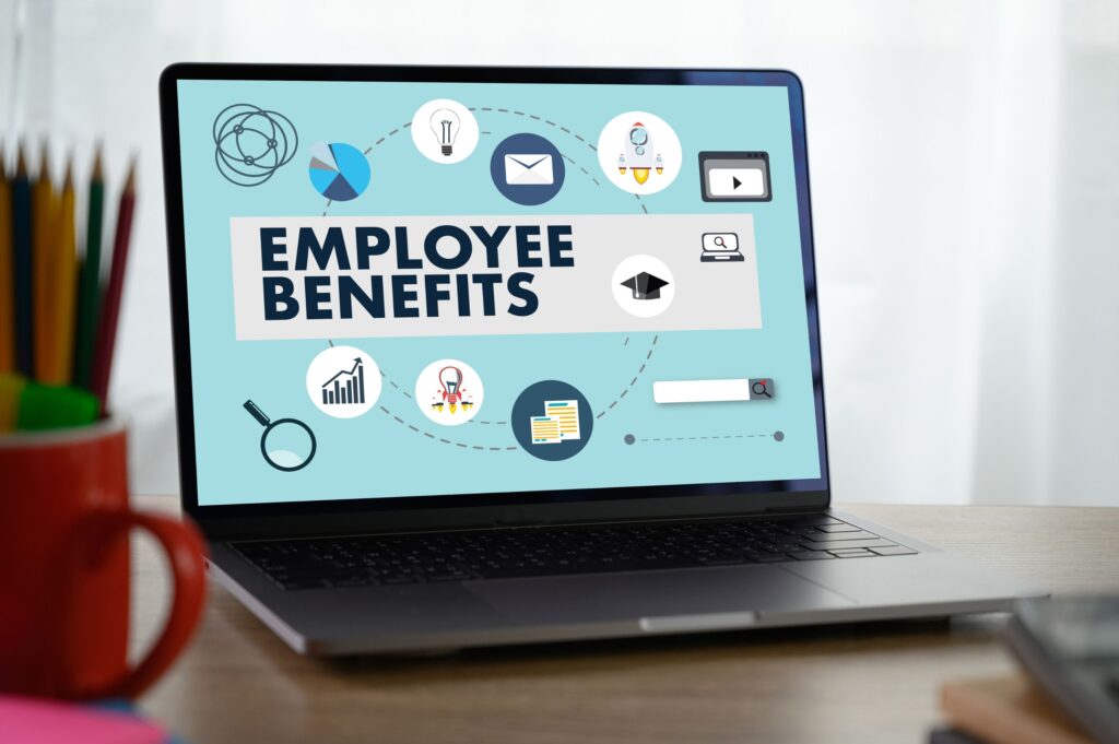 Employee benefits on laptop screen