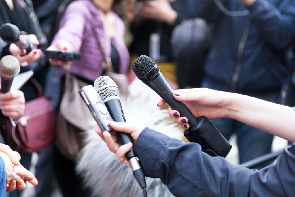 Press with microphones