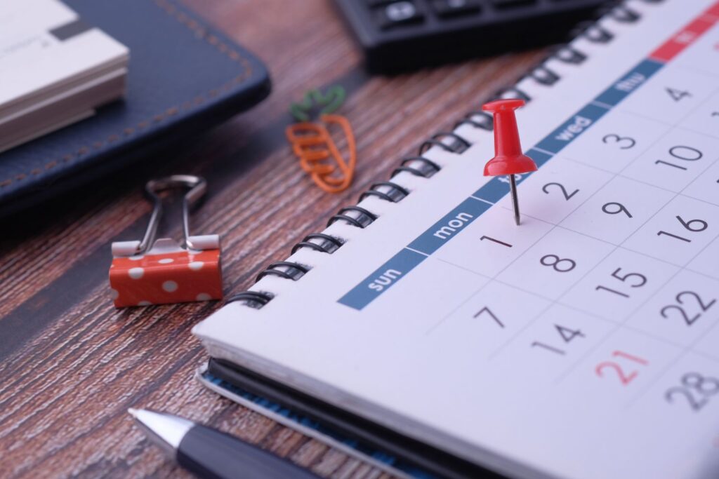 Calendar with pin in it