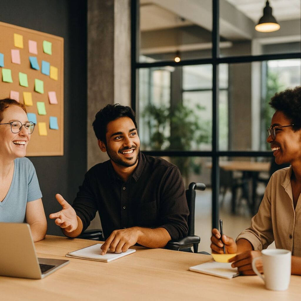 Professional team at work, smiling